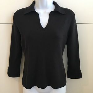LOFT Blue-Black Collared V-neck 3/4 Sleeve Sweater Size S